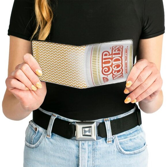✨Men's White Foods Bifold Nissin Cup Noodles Vivid Wave Vegan Leather Wallets - Picture 3 of 6
